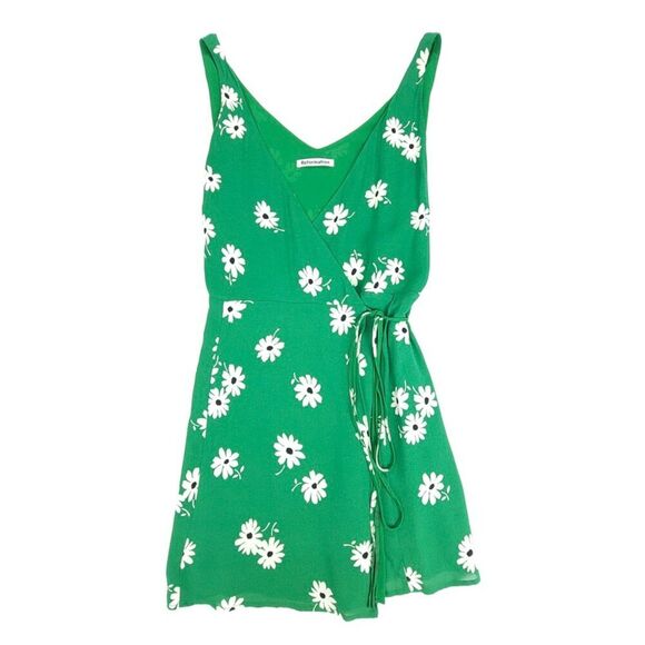 REFORMATION Anchorage Soft Girl Mini Wrap Dress Dazed Green Daisy Floral XL Y2k - Picture 1 of 5